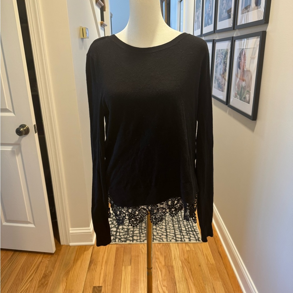 Lord & Taylor Black Lace Hem Sweater - Picture 1 of 7